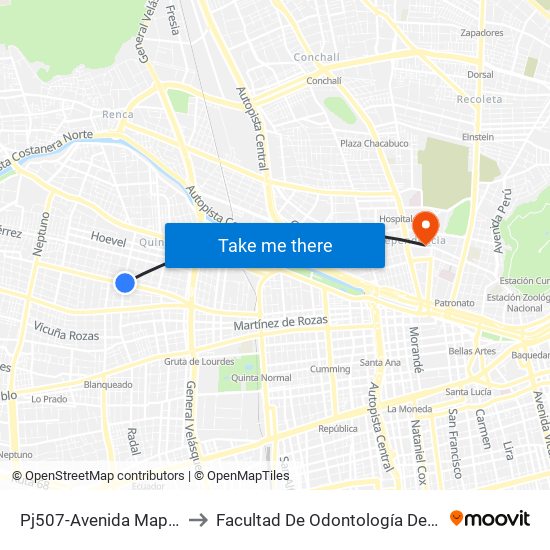 Pj507-Avenida Mapocho / Esq. Radal to Facultad De Odontología De La Universidad De Chile map