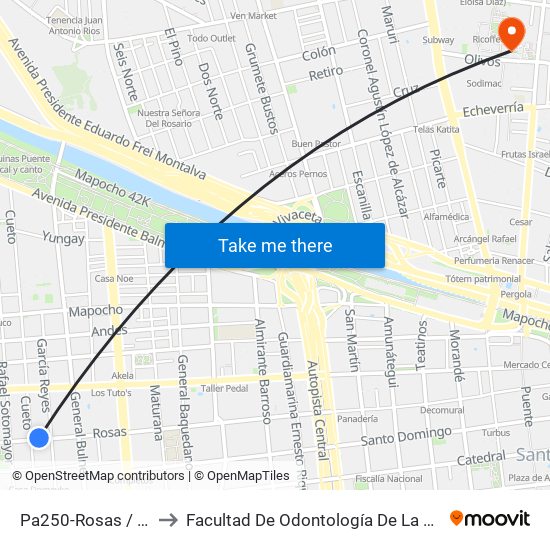 Pa250-Rosas / Esq. Cueto to Facultad De Odontología De La Universidad De Chile map