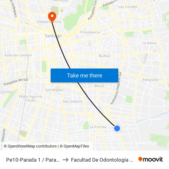 Pe10-Parada 1 / Paradero 14 Av. La Florida to Facultad De Odontología De La Universidad De Chile map