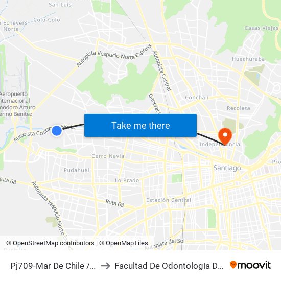 Pj709-Mar De Chile / Esq. Costanera Sur to Facultad De Odontología De La Universidad De Chile map