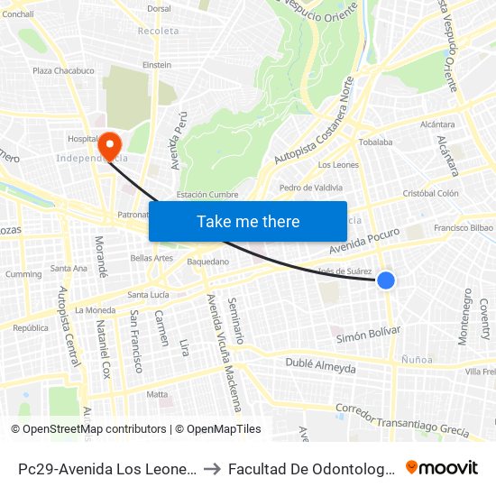 Pc29-Avenida Los Leones / Esq. Av. Diego De Almagro to Facultad De Odontología De La Universidad De Chile map