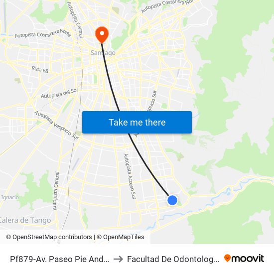 Pf879-Av. Paseo Pie Andino / Esq. Av. Eduardo Cordero to Facultad De Odontología De La Universidad De Chile map