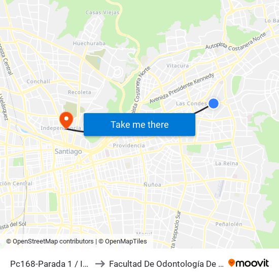 Pc168-Parada 1 / Inacap Apoquindo to Facultad De Odontología De La Universidad De Chile map