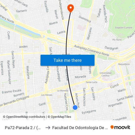 Pa72-Parada 2 / (M) Pque. Almagro to Facultad De Odontología De La Universidad De Chile map