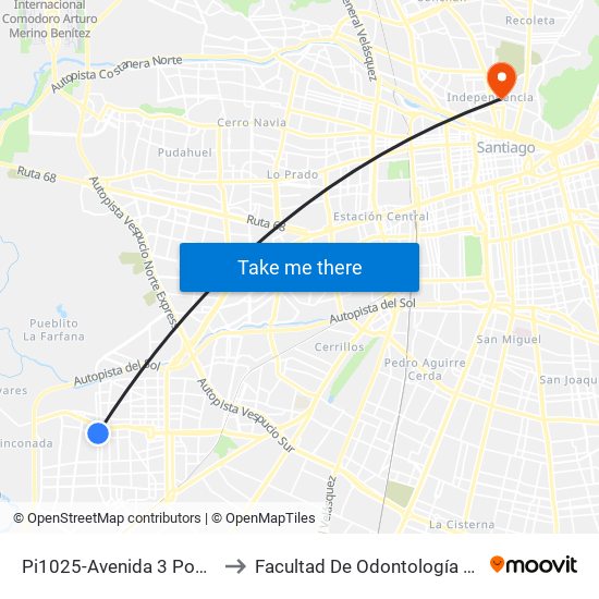 Pi1025-Avenida 3 Poniente / Esq. Las Basas to Facultad De Odontología De La Universidad De Chile map