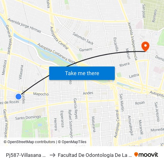 Pj587-Villasana / Esq. Andes to Facultad De Odontología De La Universidad De Chile map
