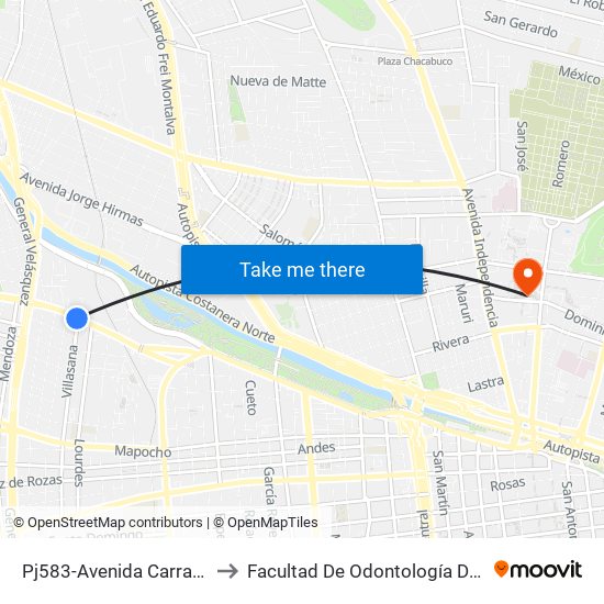 Pj583-Avenida Carrascal / Esq. Villasana to Facultad De Odontología De La Universidad De Chile map