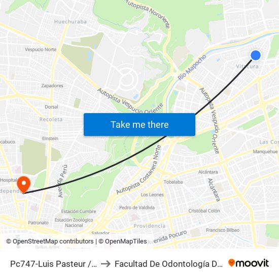 Pc747-Luis Pasteur / Esq. Joaquín Cerda to Facultad De Odontología De La Universidad De Chile map
