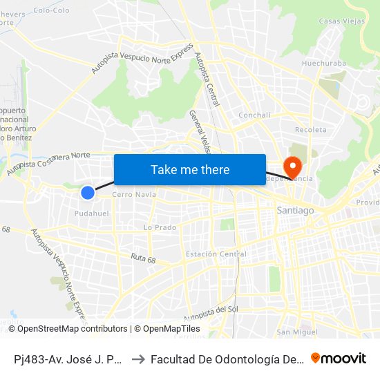 Pj483-Av. José J. Pérez / Esq. Arauco to Facultad De Odontología De La Universidad De Chile map