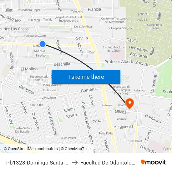 Pb1328-Domingo Santa María / Esq. Av. Fermín Vivaceta to Facultad De Odontología De La Universidad De Chile map