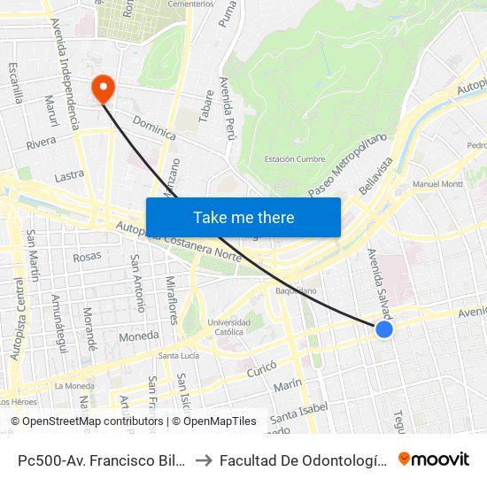 Pc500-Av. Francisco Bilbao / Esq. Avenida Salvador to Facultad De Odontología De La Universidad De Chile map