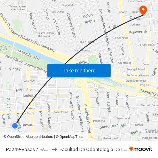 Pa249-Rosas / Esq. García Reyes to Facultad De Odontología De La Universidad De Chile map