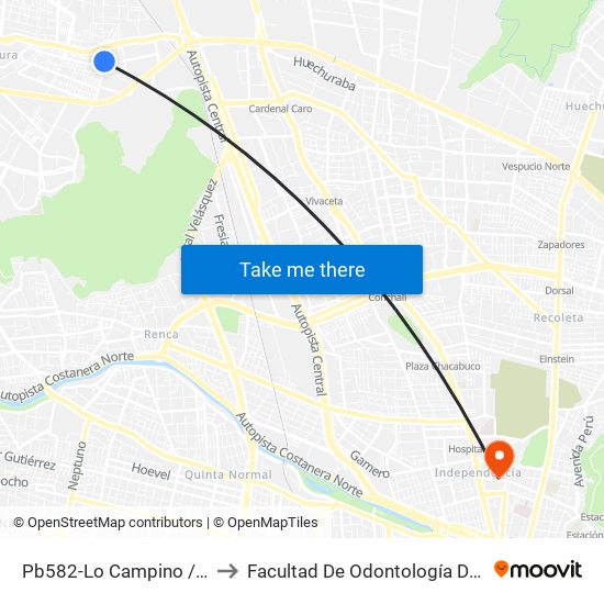 Pb582-Lo Campino / Esq. Carampangue to Facultad De Odontología De La Universidad De Chile map