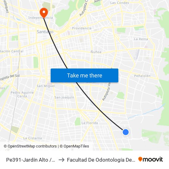 Pe391-Jardín Alto / Esq. Antofagasta to Facultad De Odontología De La Universidad De Chile map