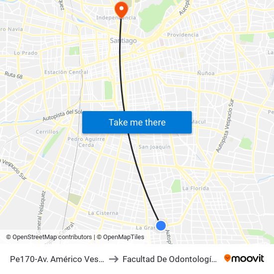 Pe170-Av. Américo Vespucio / Esq. Laguna Blanca to Facultad De Odontología De La Universidad De Chile map