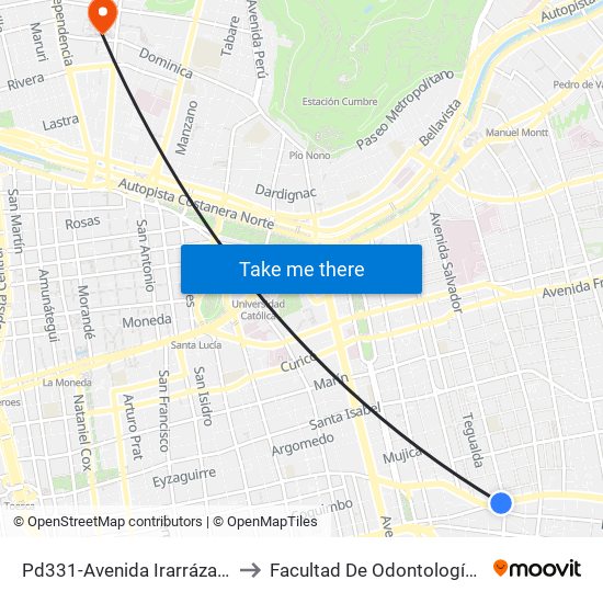 Pd331-Avenida Irarrázaval / Esq. Avenida Salvador to Facultad De Odontología De La Universidad De Chile map