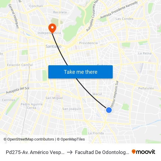 Pd275-Av. Américo Vespucio / Esq. Pque. Vespucio-Sur to Facultad De Odontología De La Universidad De Chile map