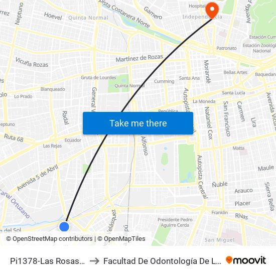 Pi1378-Las Rosas / Esq. Bremen to Facultad De Odontología De La Universidad De Chile map