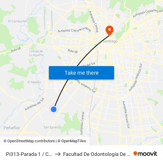 Pi313-Parada 1 / Colegio Los Alpes to Facultad De Odontología De La Universidad De Chile map