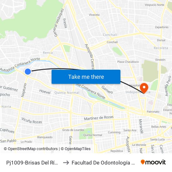 Pj1009-Brisas Del Río / Esq. Santa Adriana to Facultad De Odontología De La Universidad De Chile map