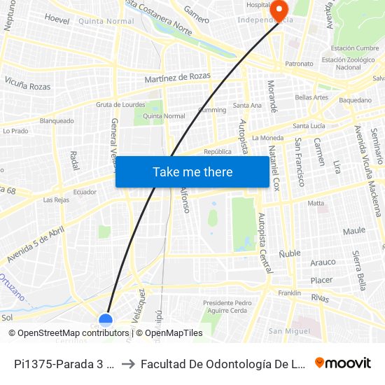 Pi1375-Parada 3 / (M) Cerrillos to Facultad De Odontología De La Universidad De Chile map