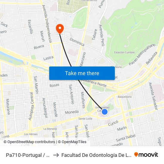 Pa710-Portugal / Esq. Marcoleta to Facultad De Odontología De La Universidad De Chile map