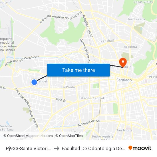 Pj933-Santa Victoria / Esq. Heráldica to Facultad De Odontología De La Universidad De Chile map