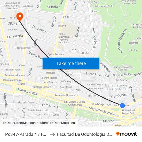 Pc347-Parada 4 / Facultad De Derecho to Facultad De Odontología De La Universidad De Chile map