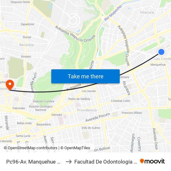 Pc96-Av. Manquehue Norte / Esq. Los Militares to Facultad De Odontología De La Universidad De Chile map