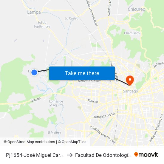 Pj1654-José Miguel Carrera / Esq. Parcela 26 Km. 0.3 to Facultad De Odontología De La Universidad De Chile map