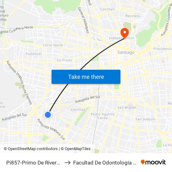 Pi857-Primo De Rivera / Esq. Avenida Lumen to Facultad De Odontología De La Universidad De Chile map