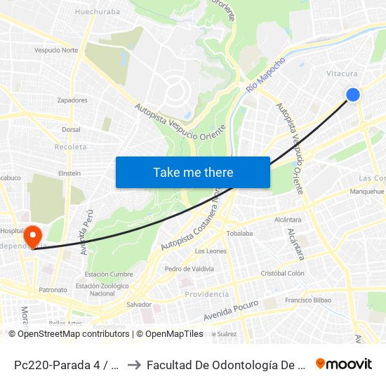 Pc220-Parada 4 / Clínica Alemana to Facultad De Odontología De La Universidad De Chile map