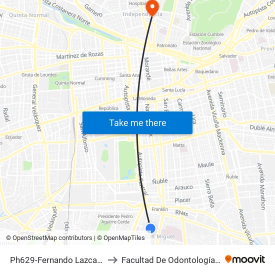 Ph629-Fernando Lazcano / Esq. Ricardo Morales to Facultad De Odontología De La Universidad De Chile map