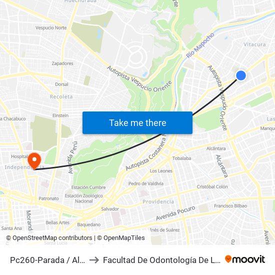 Pc260-Parada / Alianza Francesa to Facultad De Odontología De La Universidad De Chile map