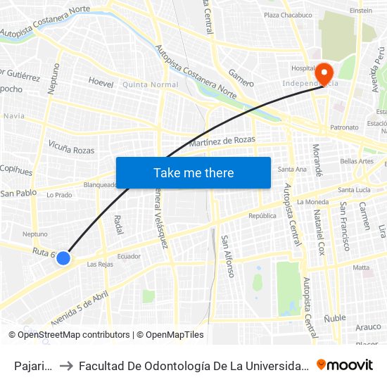 Pajaritos to Facultad De Odontología De La Universidad De Chile map