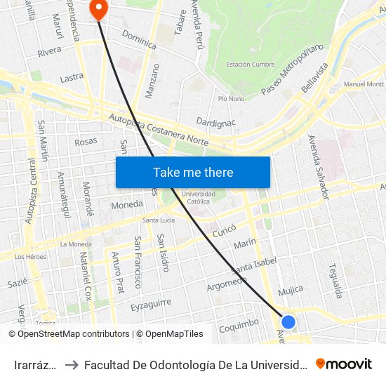 Irarrázaval to Facultad De Odontología De La Universidad De Chile map
