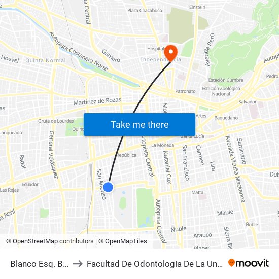 Blanco Esq. Bascuñán to Facultad De Odontología De La Universidad De Chile map