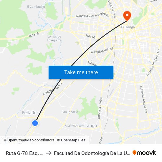 Ruta G-78 Esq. San Javier to Facultad De Odontología De La Universidad De Chile map