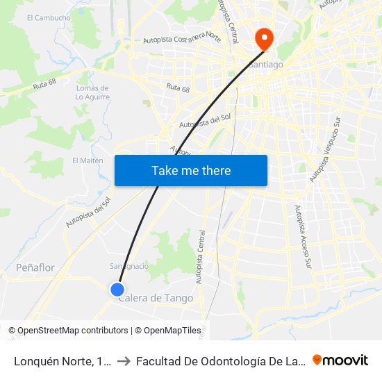 Lonquén Norte, 18359-18369 to Facultad De Odontología De La Universidad De Chile map