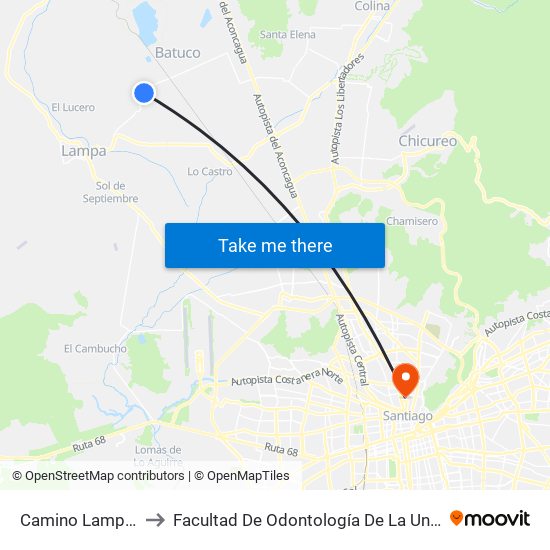 Camino Lampa Batuco to Facultad De Odontología De La Universidad De Chile map