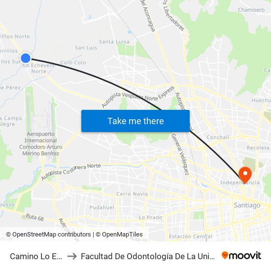 Camino Lo Echevers to Facultad De Odontología De La Universidad De Chile map