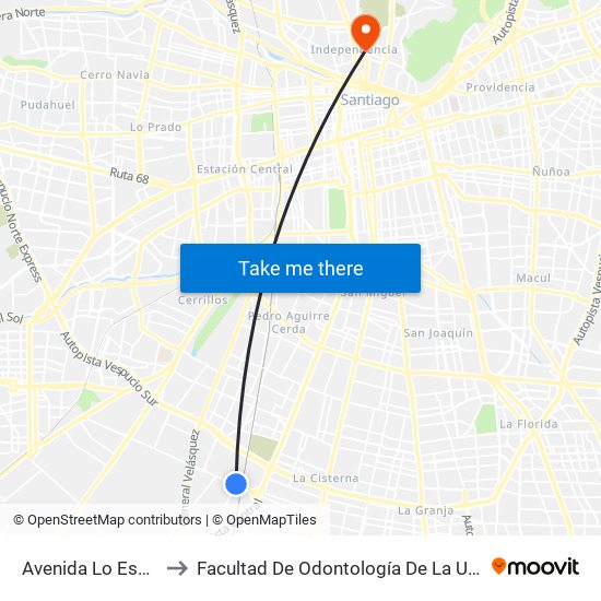Avenida Lo Espejo, 1563 to Facultad De Odontología De La Universidad De Chile map