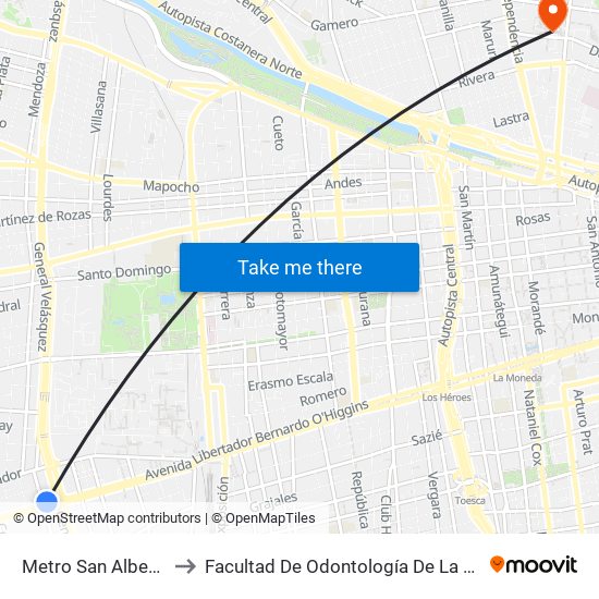 Metro San Alberto Hurtado to Facultad De Odontología De La Universidad De Chile map