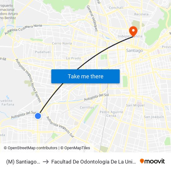 (M) Santiago Bueras to Facultad De Odontología De La Universidad De Chile map