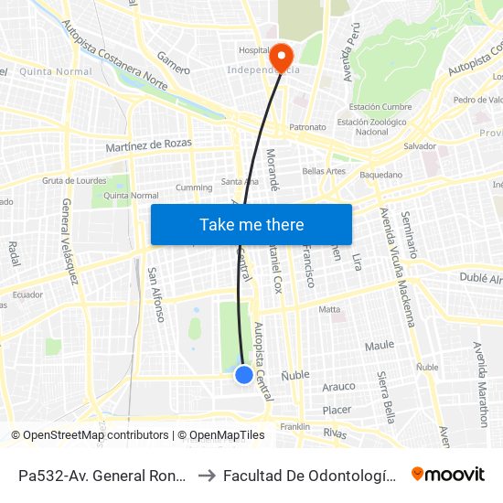 Pa532-Av. General Rondizzoni / Esq. Luis Cousiño to Facultad De Odontología De La Universidad De Chile map