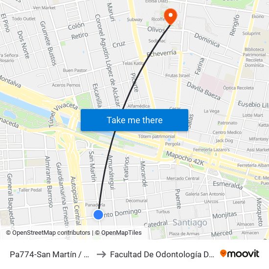 Pa774-San Martín / Esq. Santo Domingo to Facultad De Odontología De La Universidad De Chile map