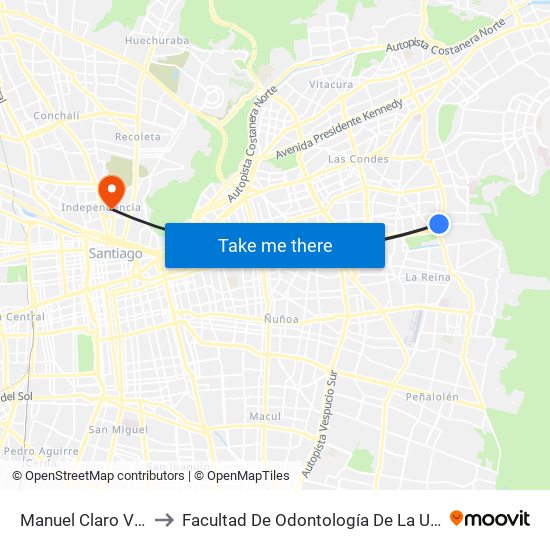 Manuel Claro Vial / Visviri to Facultad De Odontología De La Universidad De Chile map