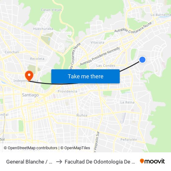 General Blanche / Camino Mirasol to Facultad De Odontología De La Universidad De Chile map