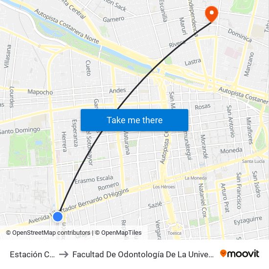 Estación Central to Facultad De Odontología De La Universidad De Chile map