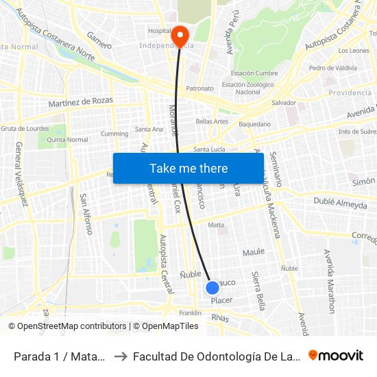 Parada 1 / Matadero Franklin to Facultad De Odontología De La Universidad De Chile map